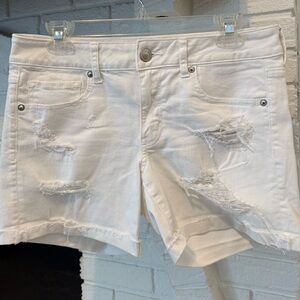 American Eagle Outfitters White Distressed Midi Jean Shorts